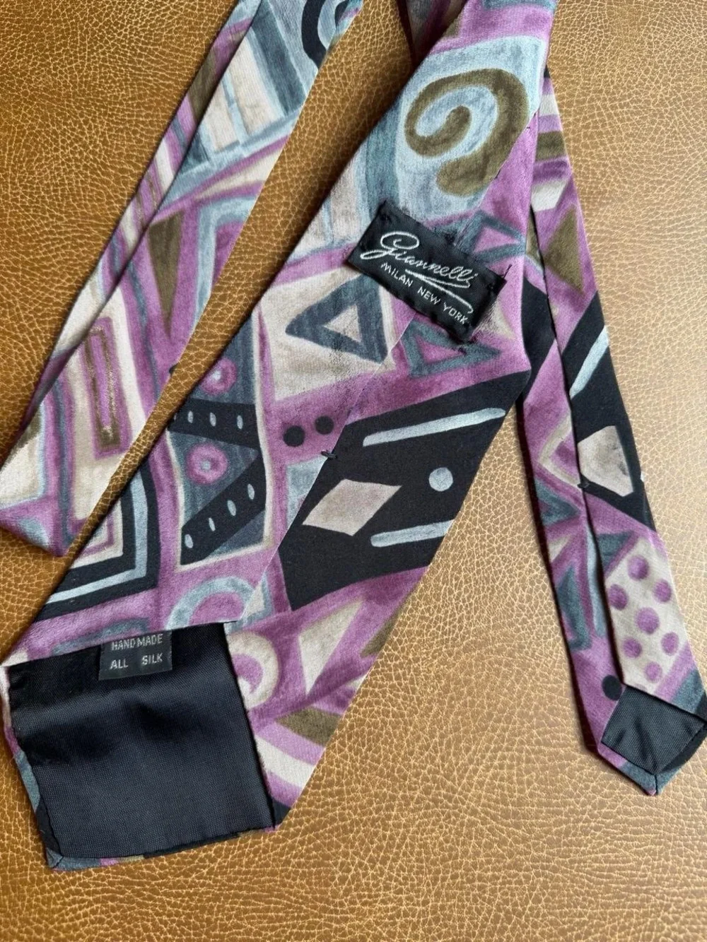Vintage Gianelli Milan New York Handmade 100% silk geometric tie men’s formal